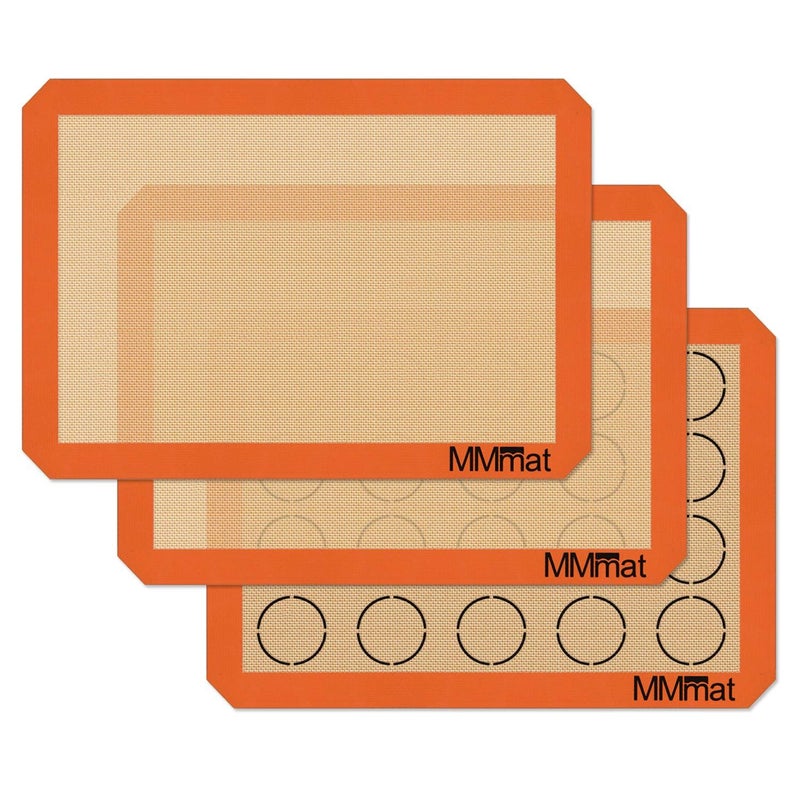 MMmat Silicone Baking Mat - Best German Silicone - Non Slip Silicone Baking Sheet, Non Stick Reusable Silicone Mats for Baking, Oven Liner, Counter Mat, 2 Half Sheets Mats + 1 Macaron Cookie Sheet - Image 1